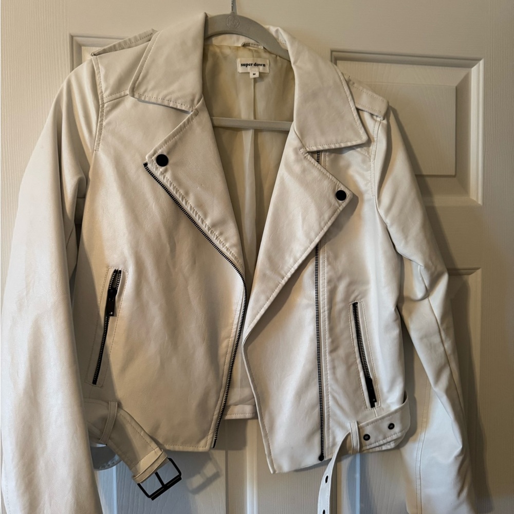 Superdown Ivory Leather Jacket - image 1